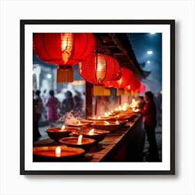 Lanterns Red Fireworks Dragon Festival Reunion Prosperity Joy Luck Fortune Blessings Fami Art Print