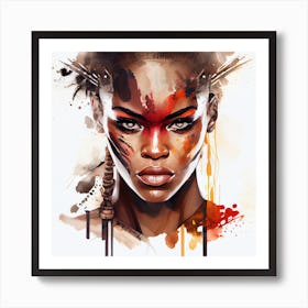 Watercolor African Warrior Woman  #3 Art Print