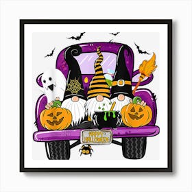 Boo Pumpkin Witch Gnomes In Halloween Truck Funny Holiday Art Print