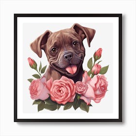 Dog With Roses 9 Art Print