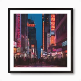 Asian City At Night Art Print