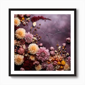 Autumn Flowers On A Purple Background Art Print