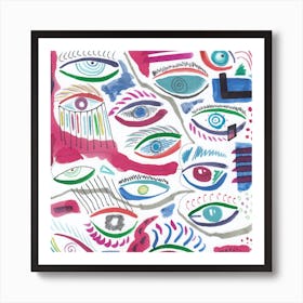 Eyes Of The World abstract pattern art contemporary modern square strange surrelist mixed media Art Print