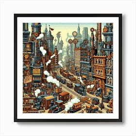 8-bit steampunk city 1 Art Print