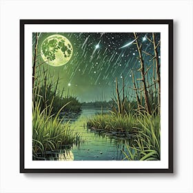 Moonlight In The Marsh 1 Art Print