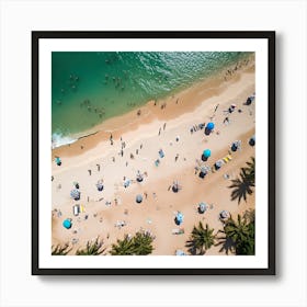 Aerial View Beach Tourists Summer Photography Art Print