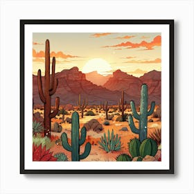 Cactus Desert Landscape Art Print