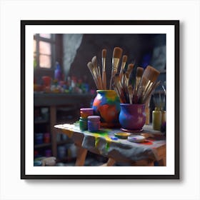 Artist's Brushes and Paint Pots  Art Print