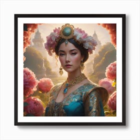 Beautiful Portrait Of An Empress In Her Garden Art Print