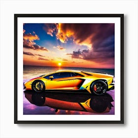 Sunset With A Lamborghini Art Print