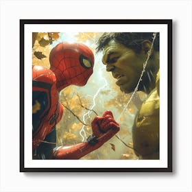 Spiderman Vs Hulk Art Print