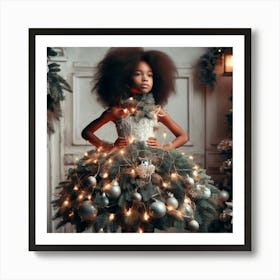 Girl With A Christmas Tree Dress Art Print