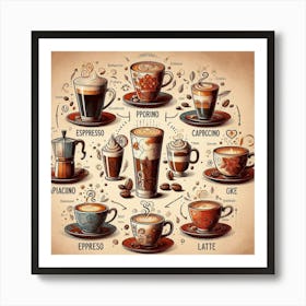 Coffee Cup Icons Art Print