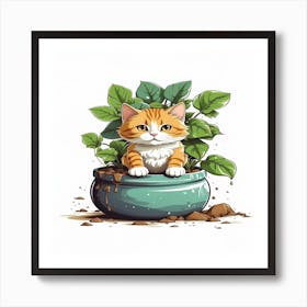 Cat In Pot Art Print