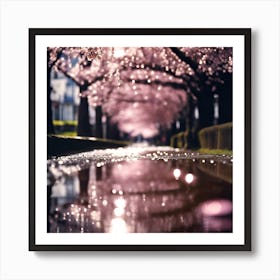 Driveway through Avenue of Cherry Blossom Trees Art Print