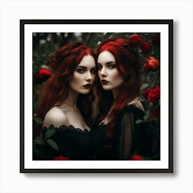 Two Red Haired Women With Roses Art Print