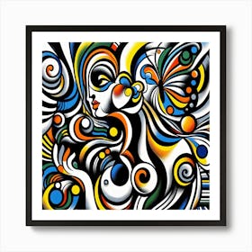 Stunning Abstract Portrait with Butterfly II Art Print