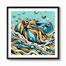 Hippo In The Water Art Print