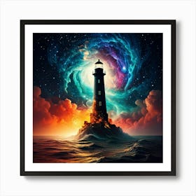 Firefly Black Lighthouses, Venus, Smoky Steam, Colorful Oceans, Galaxies, Nebulae, Digital Art, Smog (10) Art Print