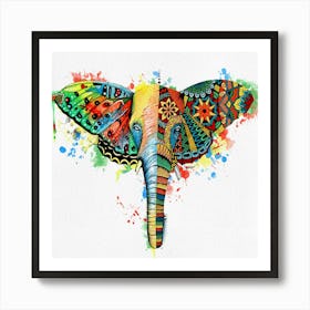 Elephant Colorful Watercolor Painting Art Print