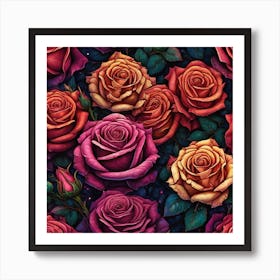 All Roses Colors Flat As Background Centered Symmetry Painted Intricate Volumetric Lighting Be (6) Art Print