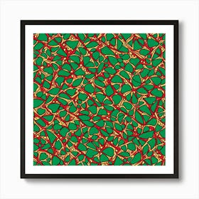 Christmas like pattern, A Pattern Featuring Abstract Geometric Shapes With Edges Rustic Green And Red Colors Flat Art, 101 Art Print