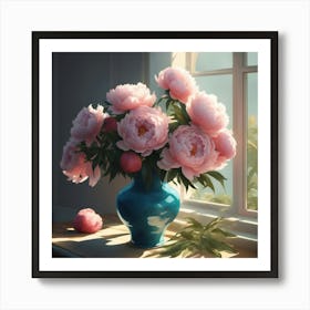 Pale Pink Peonies In A Vase Art Print