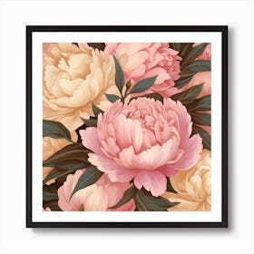 Peony Seamless Pattern Art Print