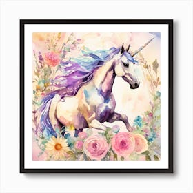 Unicorn with flowers Art Print