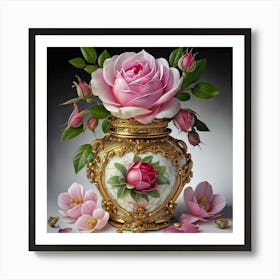 Roses in Antique fuchsia jar 3 Art Print