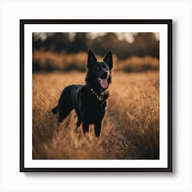 Black German Shepherd Standing In A Field Art Print