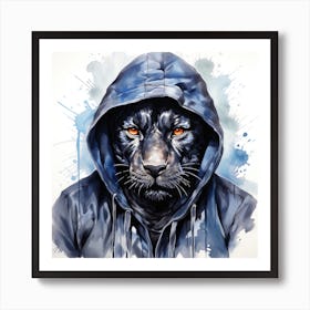 Watercolour Cartoon Panther In A Hoodie 2 Art Print