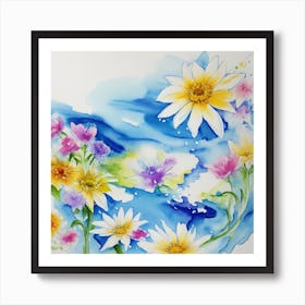 Daisies In The Water Art Print