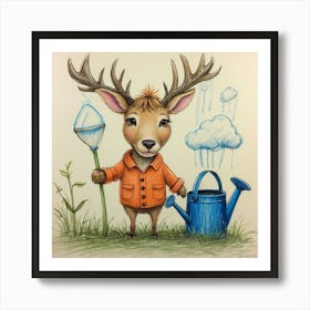 Deer In The Garden Art Print