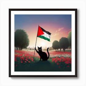 Cat Holding Palestinian Flag Art Print