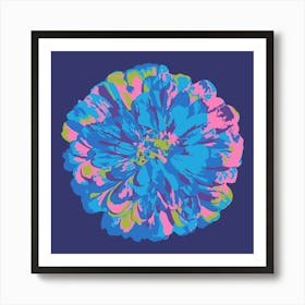CHRYSANTHEMUMS Single Abstract Polka Dot Floral Summer Bright Flower in Blue Pink Purple Green on Dark Blue Art Print
