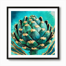 Grafit A Akvarel Paintingartichoke Turquoise Ba (1) Art Print