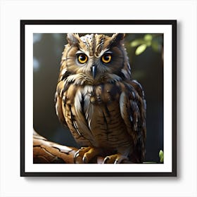 Owl Perched On Branch Art Print