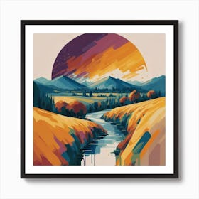 The wide, multi-colored array has circular shapes that create a picturesque landscape 15 Art Print