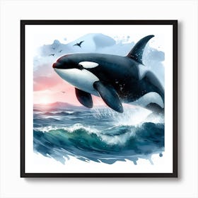 Sea Whale Orca In Motion, Sea Orca Watercolour Art Print 3 Art Print