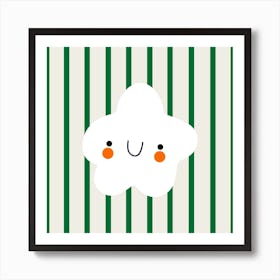 cute white flower on green striped background Art Print