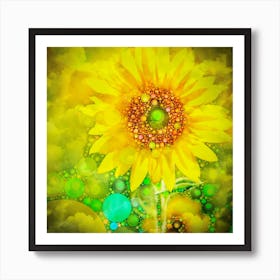 Sunflower With Bubbles Art Print