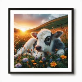 Calf In The Meadow 1 Art Print