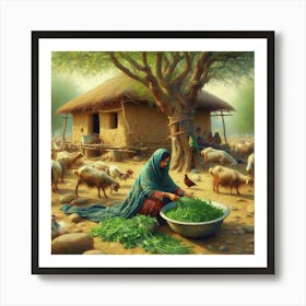 Pakistani Village Woman Preparing Fodder For Her Animals #3 Poster