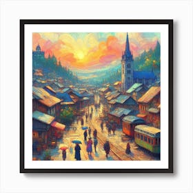 City At Sunset Art Print