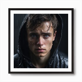 Young Man In Rain Art Print