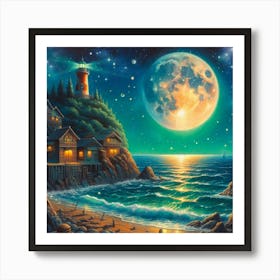 Lighthouse At Night Art Print