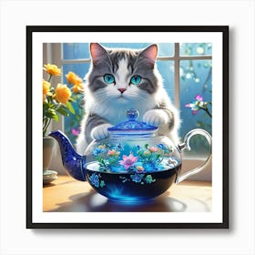 Cat In A Teapot Art Print