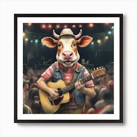 Cow Playing Guitar 7 Art Print