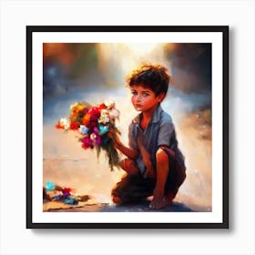 Little Boy With Flowers Art Print